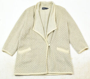 Vintage LeRoy Knitwear Mohair Cardigan Sweater Womens Large Cream Gray Chevron
